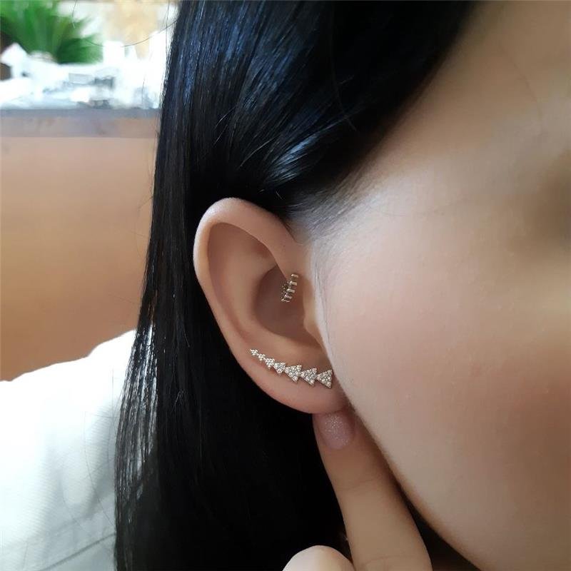 BRINCO PRATA 925 EAR CUFF TRIÂNGULOS COM ZIRCÔNIA