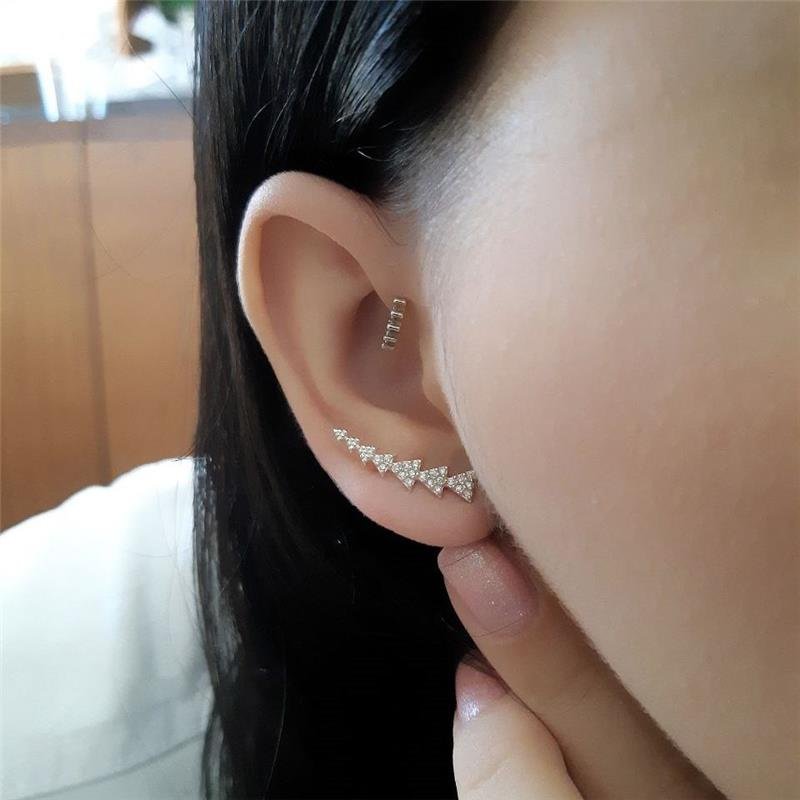 BRINCO PRATA 925 EAR CUFF TRIÂNGULOS COM ZIRCÔNIA