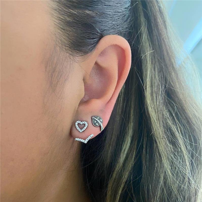 BRINCO PRATA 925 EAR JACKET CORAÇÃO E FLECHA