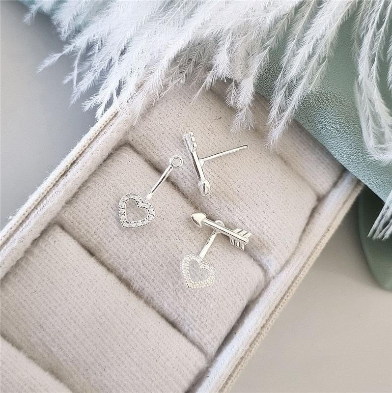 BRINCO PRATA 925 EAR JACKET CUPIDO FLECHA E CORAÇÃO