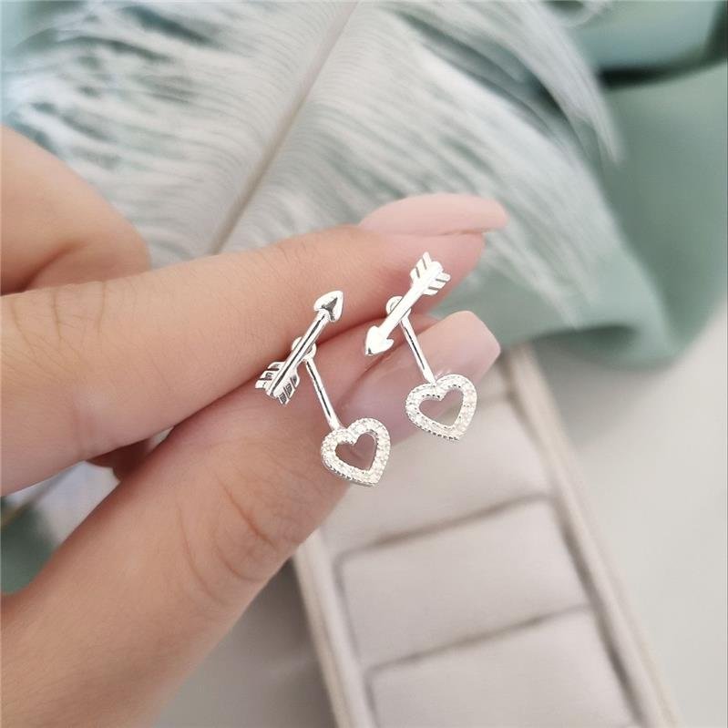 BRINCO PRATA 925 EAR JACKET CUPIDO FLECHA E CORAÇÃO