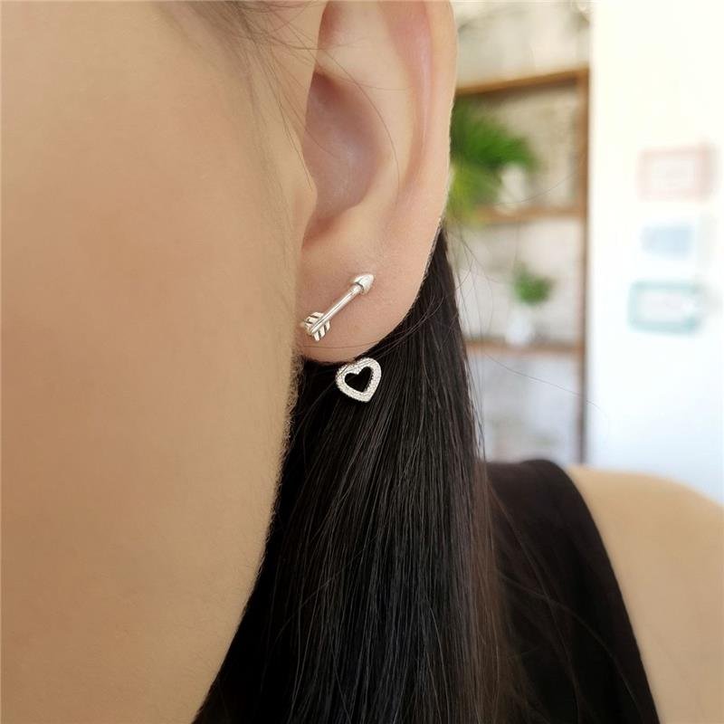 BRINCO PRATA 925 EAR JACKET CUPIDO FLECHA E CORAÇÃO