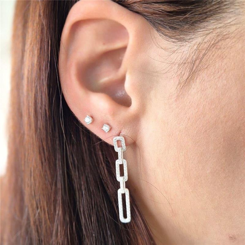 BRINCO PRATA 925 ELOS RETANGULARES ENCAIXADOS CRAVEJADO