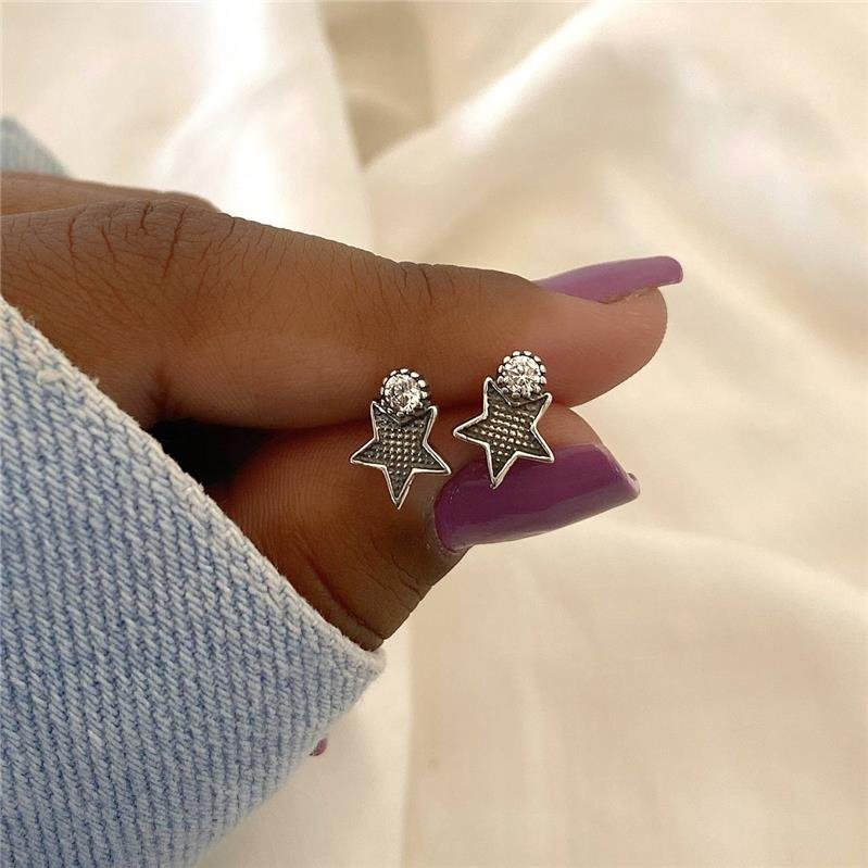 BRINCO PRATA 925 ESTRELA COM PEDRA