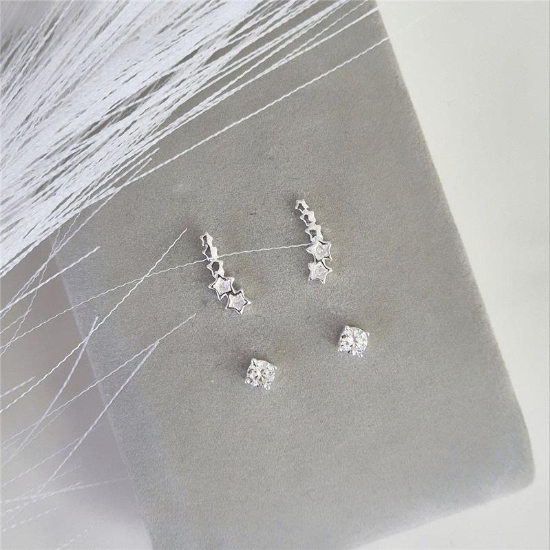 BRINCO PRATA 925 FILEIRA ESTRELINHAS ZIRCÔNIA