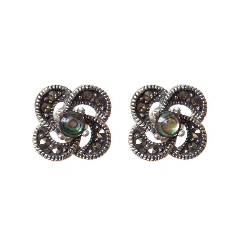 BRINCO PRATA 925 FLOR COM PEDRA NATURAL ABALONE 