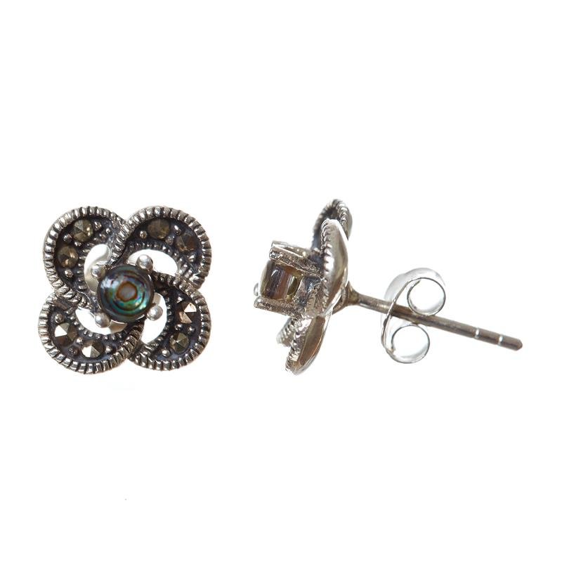 BRINCO PRATA 925 FLOR COM PEDRA NATURAL ABALONE 