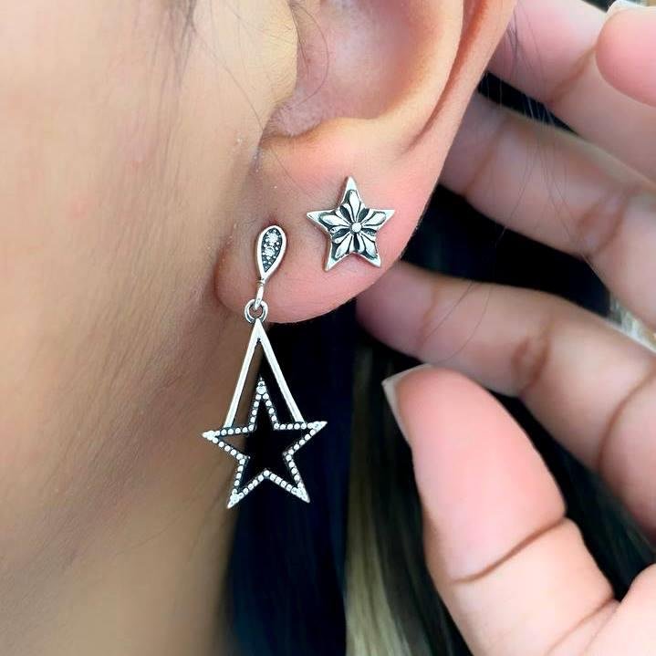 BRINCO PRATA 925 FLOR ESTRELA 