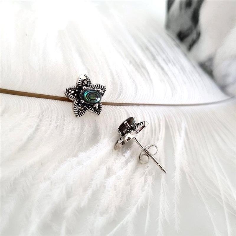 BRINCO PRATA 925 FLOR ESTRELA PEDRA NATURAL