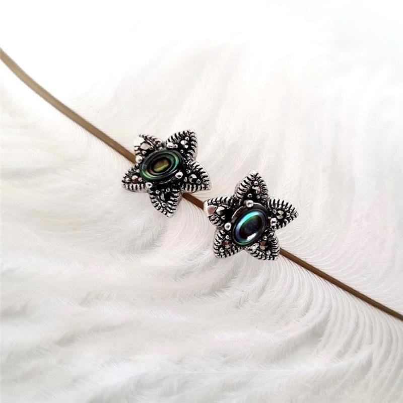 BRINCO PRATA 925 FLOR ESTRELA PEDRA NATURAL