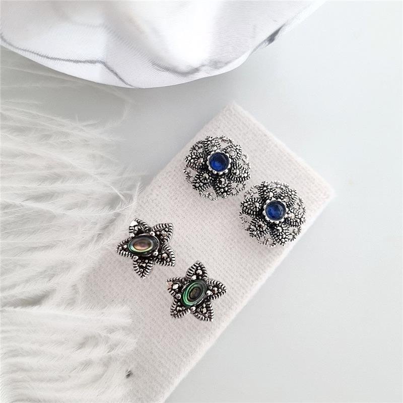 BRINCO PRATA 925 FLOR ESTRELA PEDRA NATURAL