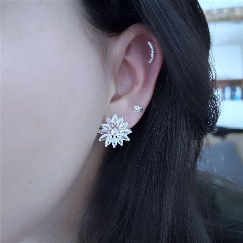 BRINCO PRATA 925 FLOR GRANDE ZIRCONIAS