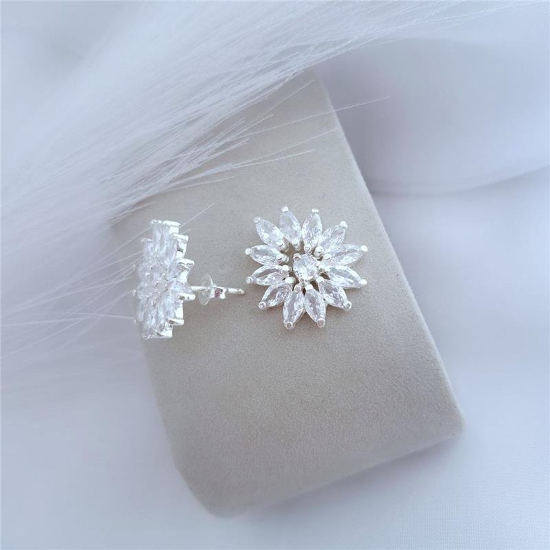 BRINCO PRATA 925 FLOR GRANDE ZIRCONIAS