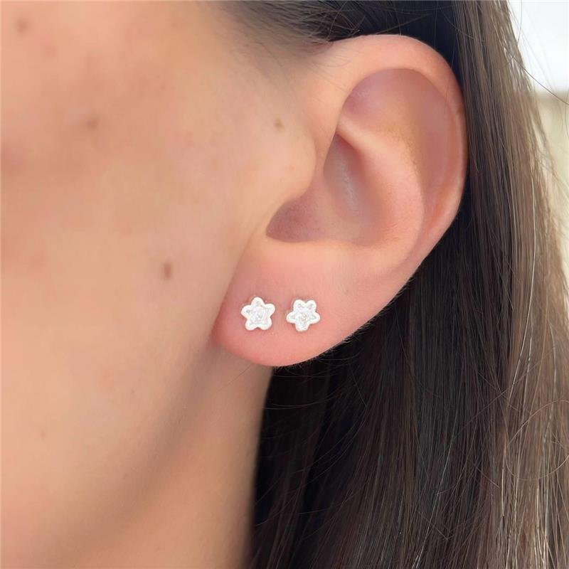 BRINCO PRATA 925 FLOR PEQUENA CRAVEJADO ZIRCÔNIA