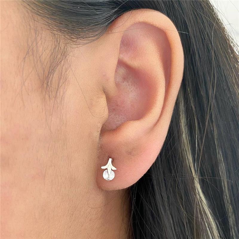 BRINCO PRATA 925 FLORZINHA COM PEDRA