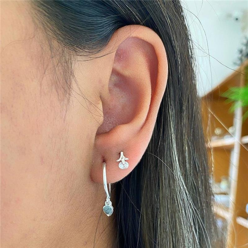 BRINCO PRATA 925 FLORZINHA COM PEDRA