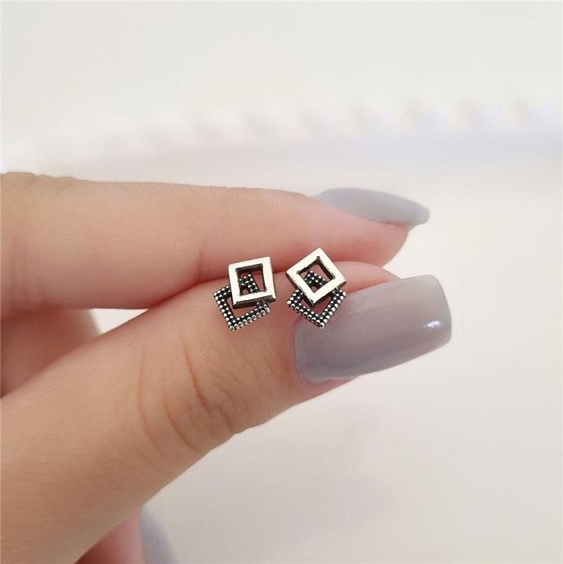 BRINCO PRATA 925 GEOMÉTRICO DOIS QUADRADOS