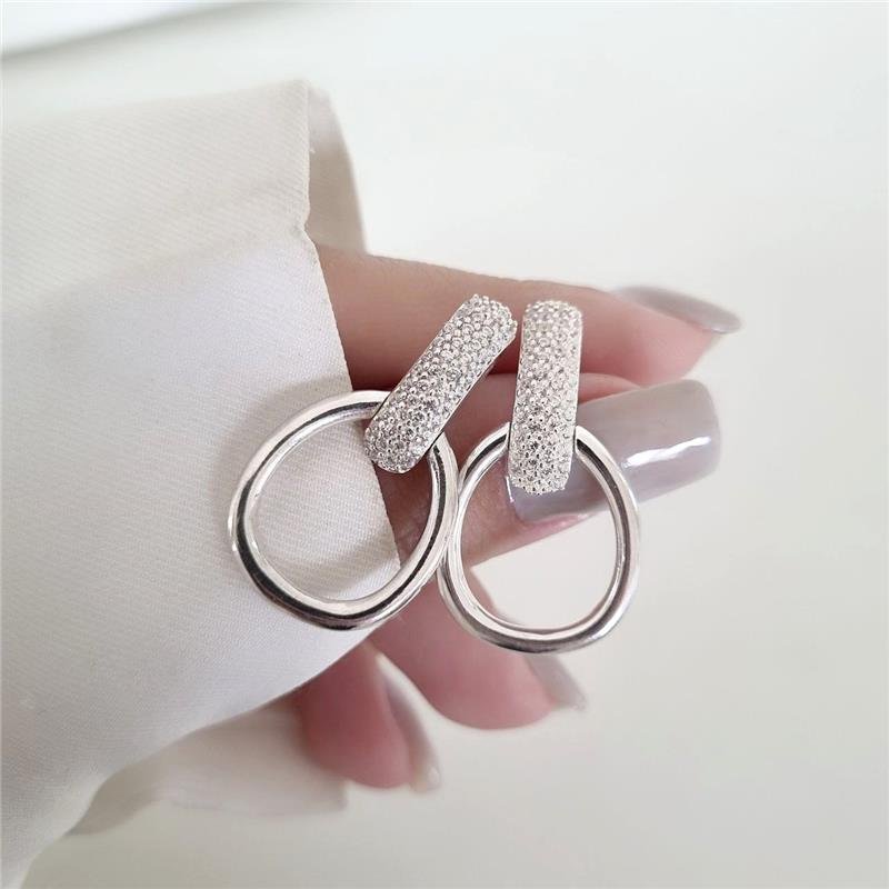 BRINCO PRATA 925 GEOMETRICO PENDURADO CRAVEJADO