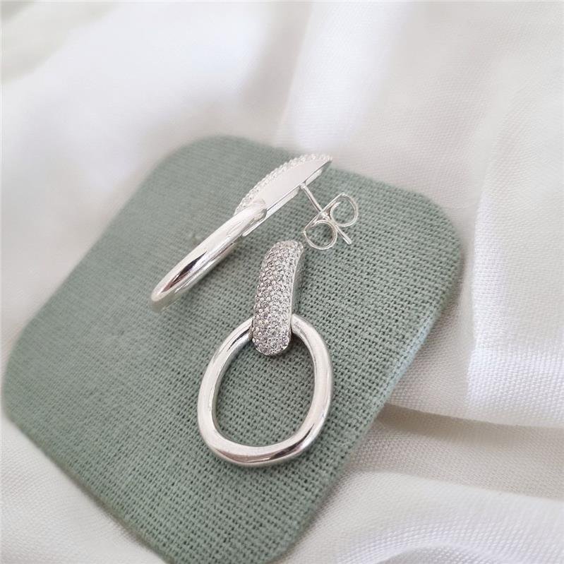 BRINCO PRATA 925 GEOMETRICO PENDURADO CRAVEJADO