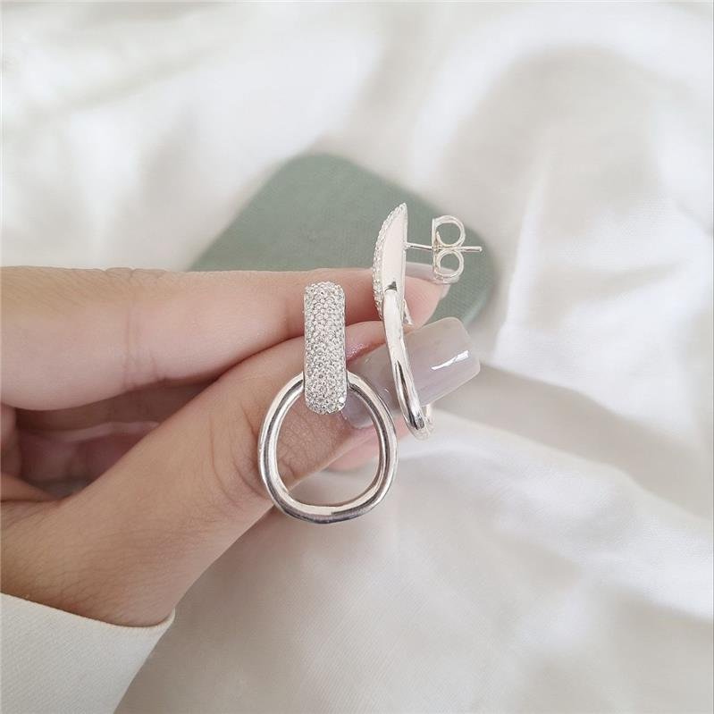 BRINCO PRATA 925 GEOMETRICO PENDURADO CRAVEJADO