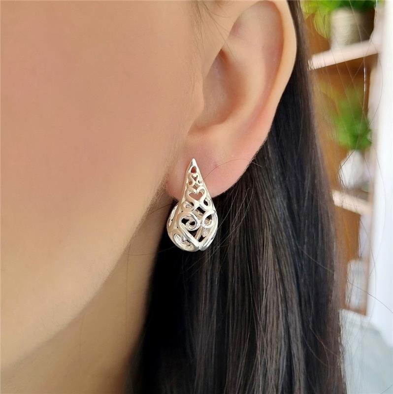 BRINCO PRATA 925 GOTA ABAULADA TRABALHADA