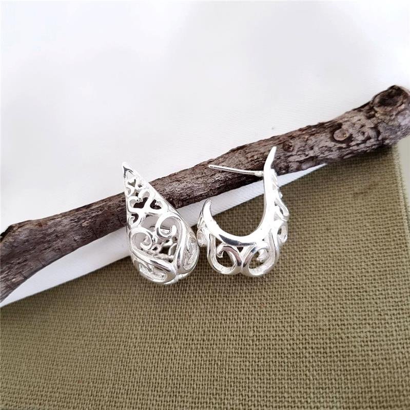 BRINCO PRATA 925 GOTA ABAULADA TRABALHADA