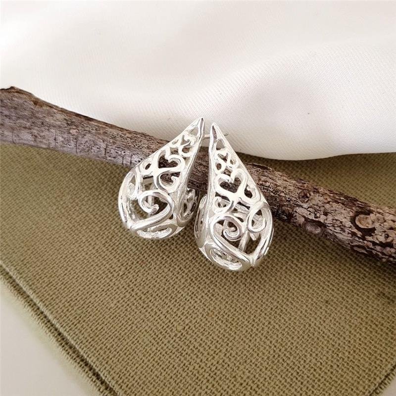 BRINCO PRATA 925 GOTA ABAULADA TRABALHADA