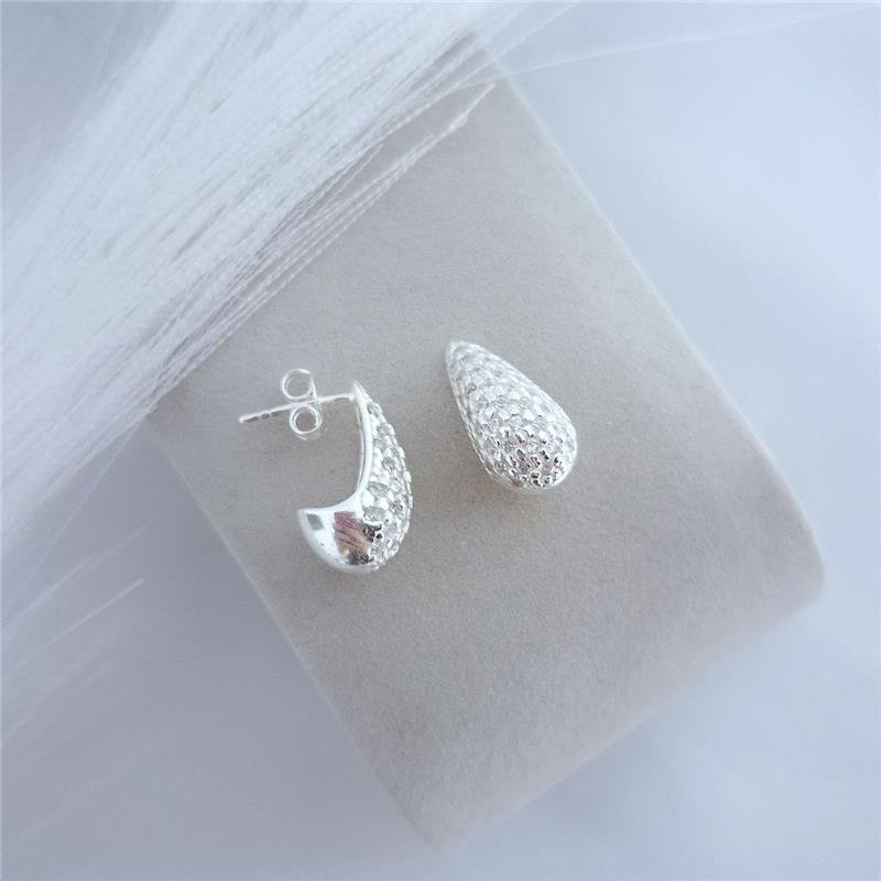 BRINCO PRATA 925 GOTA ABAULADA ZIRCONIA GRANDE