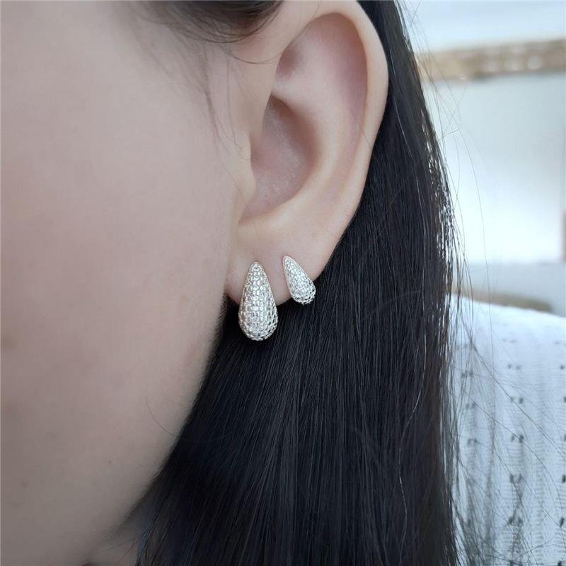 BRINCO PRATA 925 GOTA ABAULADA ZIRCONIA GRANDE