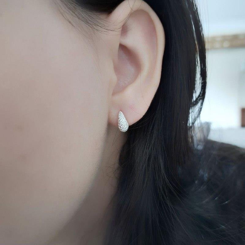 BRINCO PRATA 925 GOTA ABAULADA ZIRCONIA PEQUENA