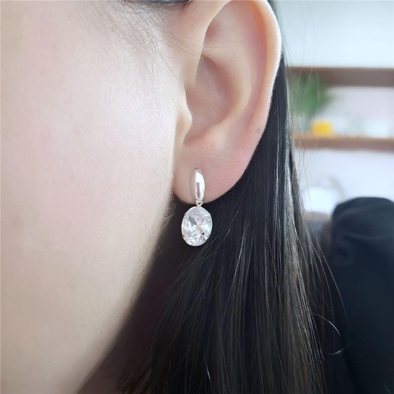 BRINCO PRATA 925 HASTE ABAULADA ZIRCÔNIA 9 MM PENDURADA