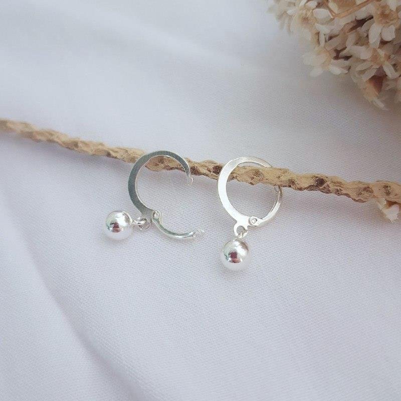 BRINCO PRATA 925 INFANTIL ARGOLINHA CLICK PINGENTE BOLINHA