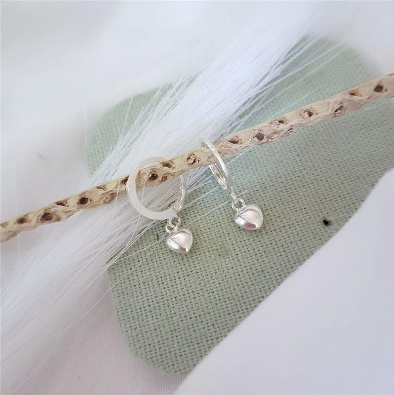 BRINCO PRATA 925 INFANTIL ARGOLINHA CLICK PINGENTE CORAÇÃO