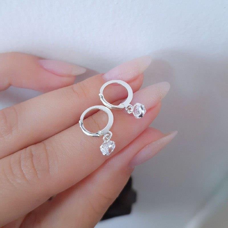 BRINCO PRATA 925 INFANTIL ARGOLINHA CLICK PINGENTE CORAÇÃO ZIRCÔNIA