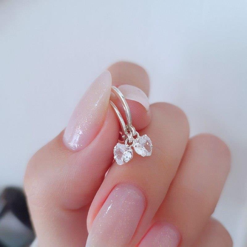 BRINCO PRATA 925 INFANTIL ARGOLINHA CLICK PINGENTE CORAÇÃO ZIRCÔNIA