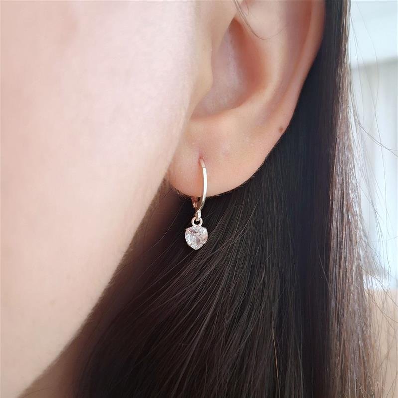 BRINCO PRATA 925 INFANTIL ARGOLINHA CLICK PINGENTE CORAÇÃO ZIRCÔNIA