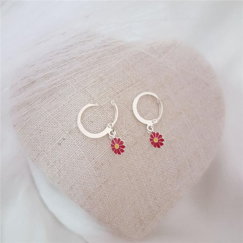 BRINCO PRATA 925 INFANTIL ARGOLINHA CLICK PINGENTE FLOR COLORIDA