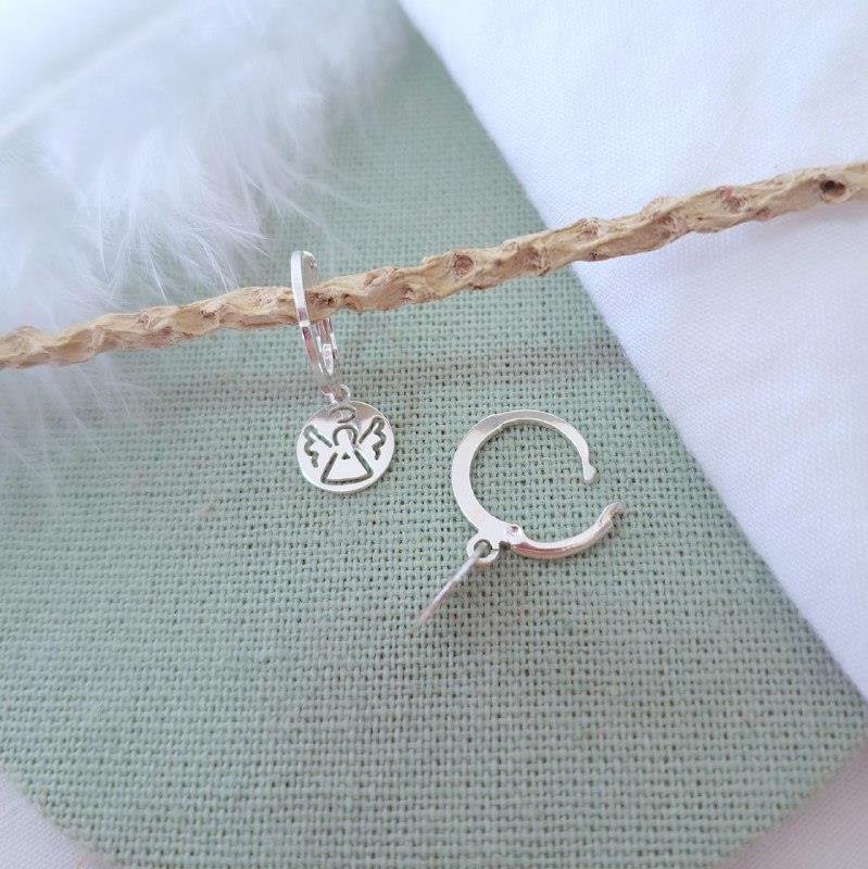 BRINCO PRATA 925 INFANTIL ARGOLINHA CLICK PINGENTE MEDALHA ANJINHO VAZADO