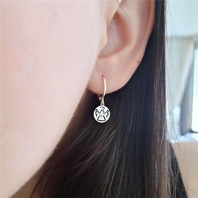 BRINCO PRATA 925 INFANTIL ARGOLINHA CLICK PINGENTE MEDALHA ANJINHO VAZADO