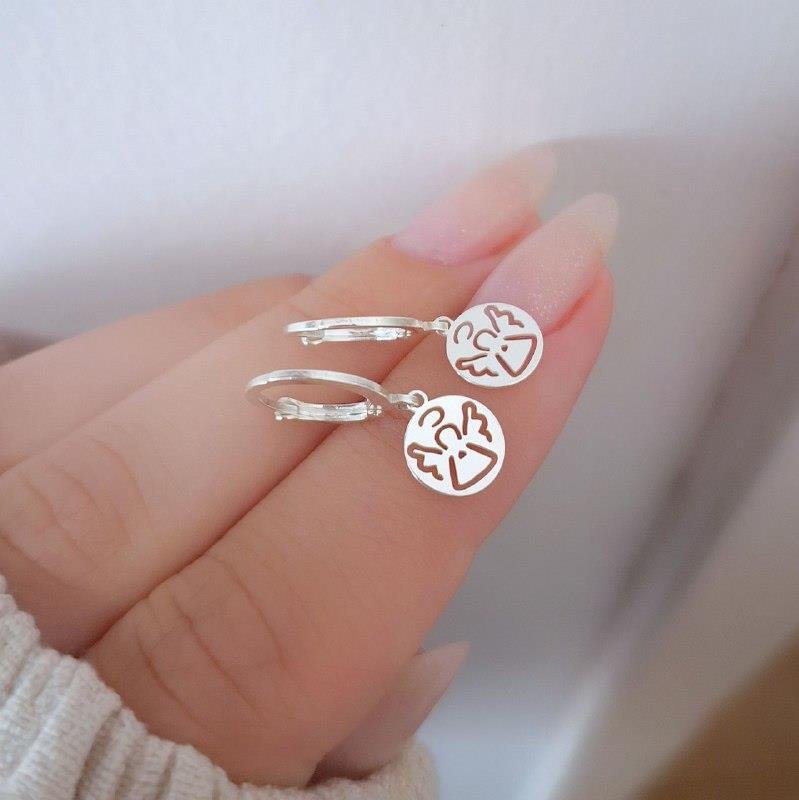 BRINCO PRATA 925 INFANTIL ARGOLINHA CLICK PINGENTE MEDALHA ANJINHO VAZADO