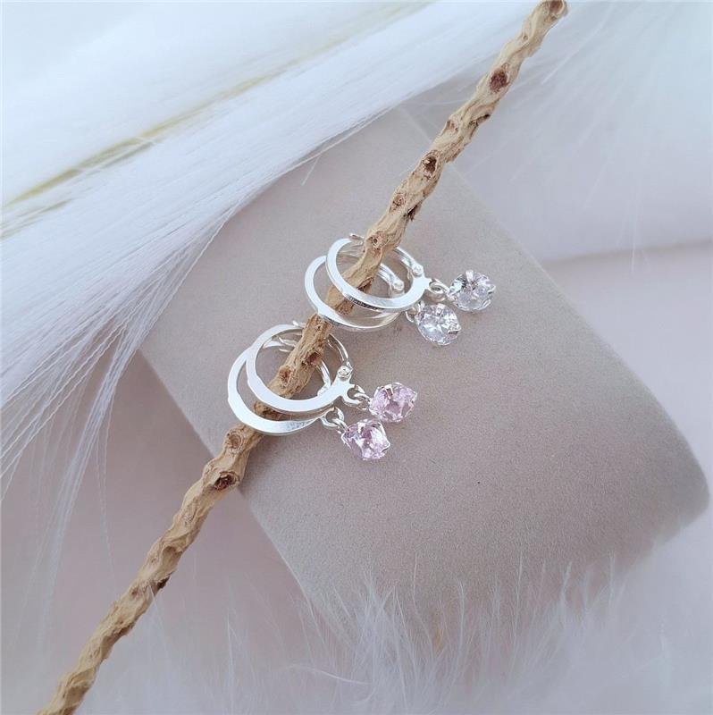 BRINCO PRATA 925 INFANTIL ARGOLINHA CLICK PINGENTE PONTO LUZ ZIRCÔNIA