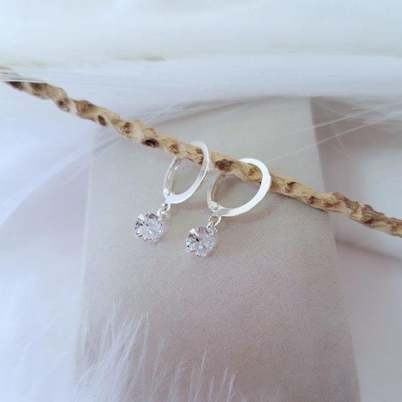 BRINCO PRATA 925 INFANTIL ARGOLINHA CLICK PINGENTE PONTO LUZ ZIRCÔNIA