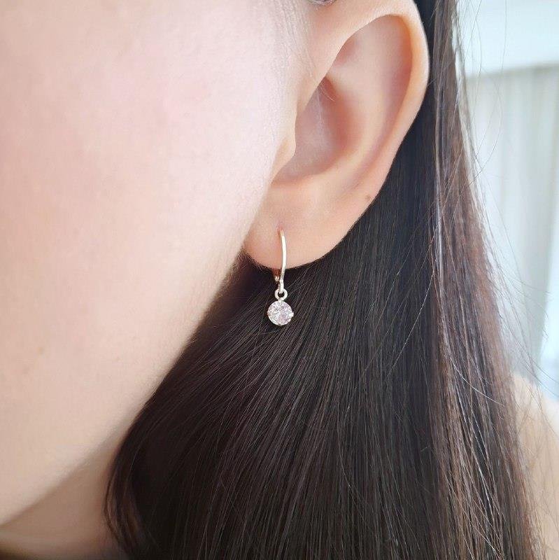 BRINCO PRATA 925 INFANTIL ARGOLINHA CLICK PINGENTE PONTO LUZ ZIRCÔNIA