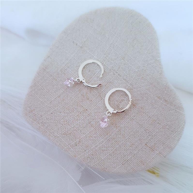 BRINCO PRATA 925 INFANTIL ARGOLINHA CLICK PINGENTE PONTO LUZ ZIRCÔNIA