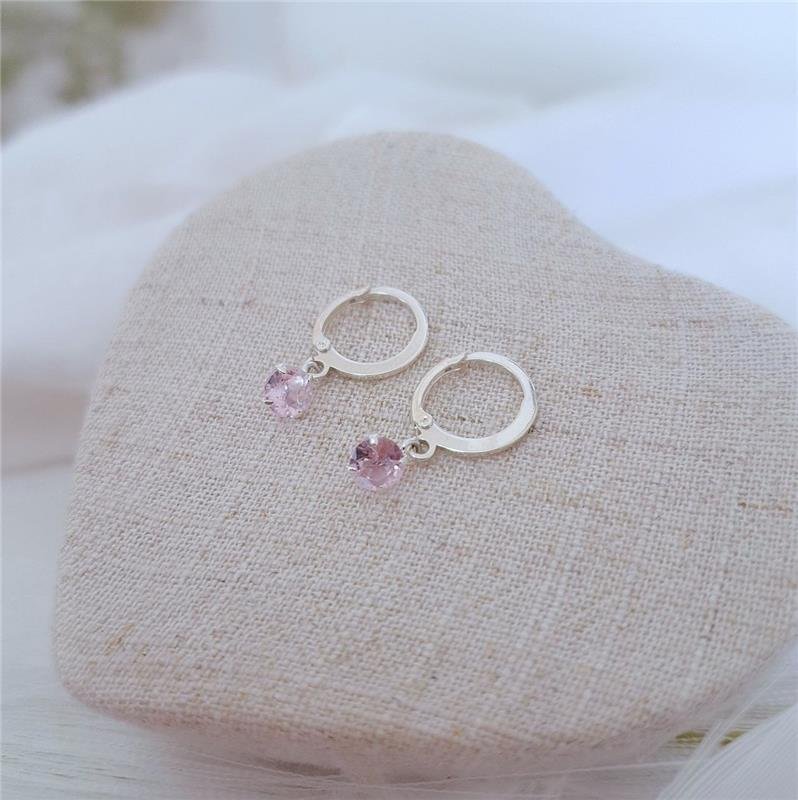 BRINCO PRATA 925 INFANTIL ARGOLINHA CLICK PINGENTE PONTO LUZ ZIRCÔNIA