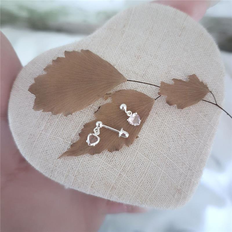 BRINCO PRATA 925 INFANTIL BASE BOLINHA PINGENTE ZIRCÔNIA CORAÇÃO ROSA