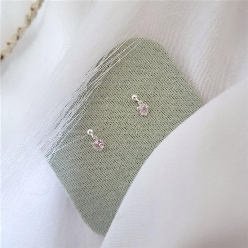 BRINCO PRATA 925 INFANTIL BASE BOLINHA PINGENTE ZIRCÔNIA CORAÇÃO ROSA