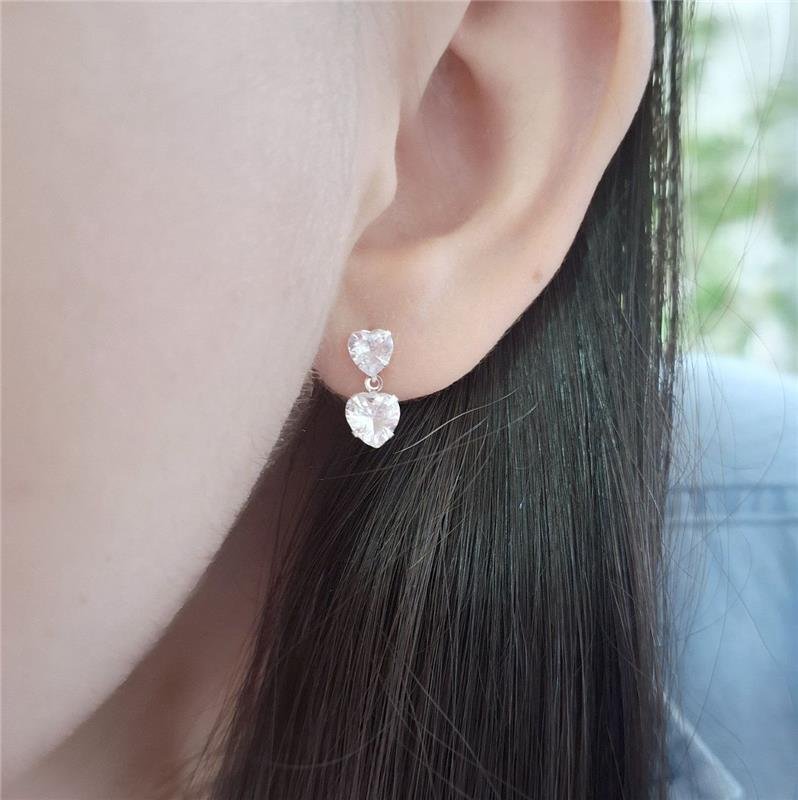 BRINCO PRATA 925 INFANTIL BASE CORAÇÃO ZIRCÔNIA CORAÇÃO PENDURADO ZIRCÔNIA