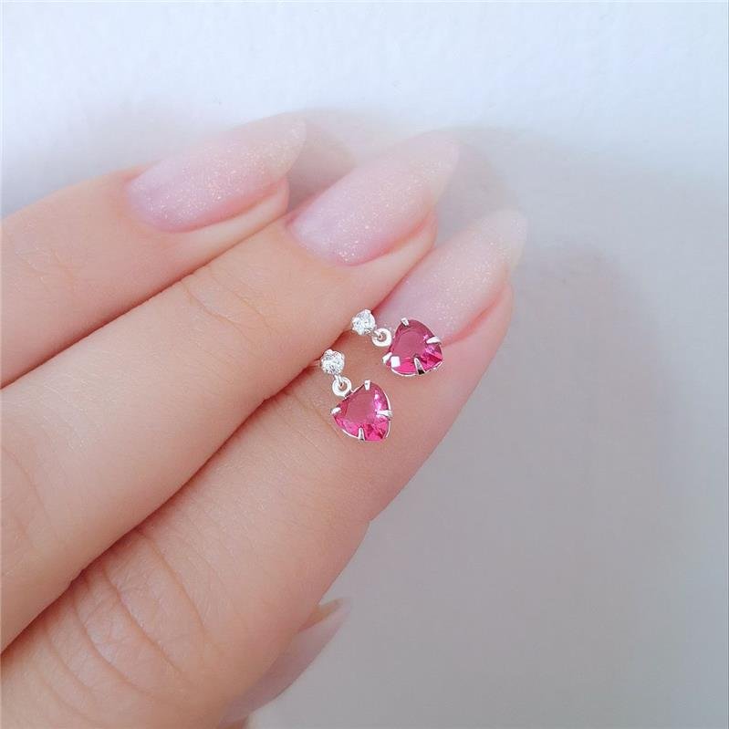 BRINCO PRATA 925 INFANTIL BASE ZIRCÔNIA PINGENTE CORAÇÃO ZIRCÔNIA PINK