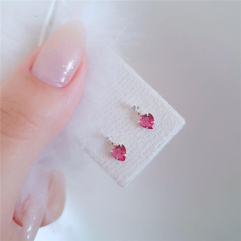 BRINCO PRATA 925 INFANTIL BASE ZIRCÔNIA PINGENTE CORAÇÃO ZIRCÔNIA PINK